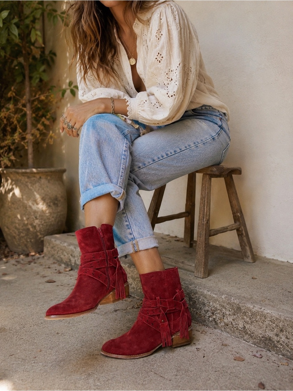Naughty Monkey Red Suede Fringe Boots